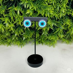 Blue and White Evil Eye Earrings - Handmade!